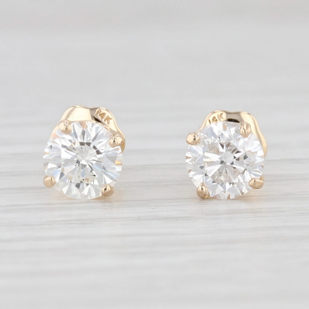 Light Gray 1.02ctw Round Diamond Solitaire Stud Earrings 14k Yellow Gold April Birthstone