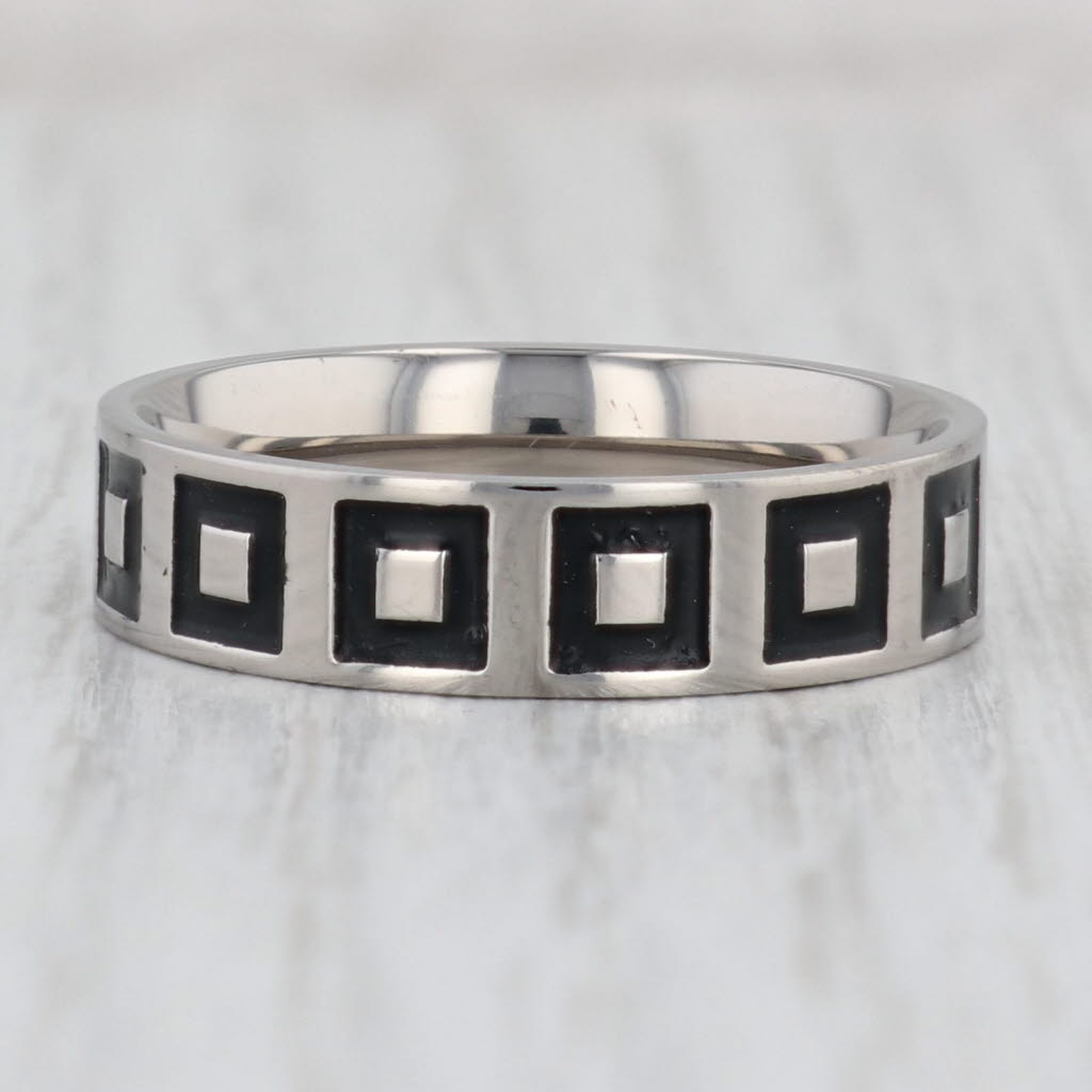 Light Gray New Square Pattern Titanium Ring Size 10 1/4 Men's Wedding Band