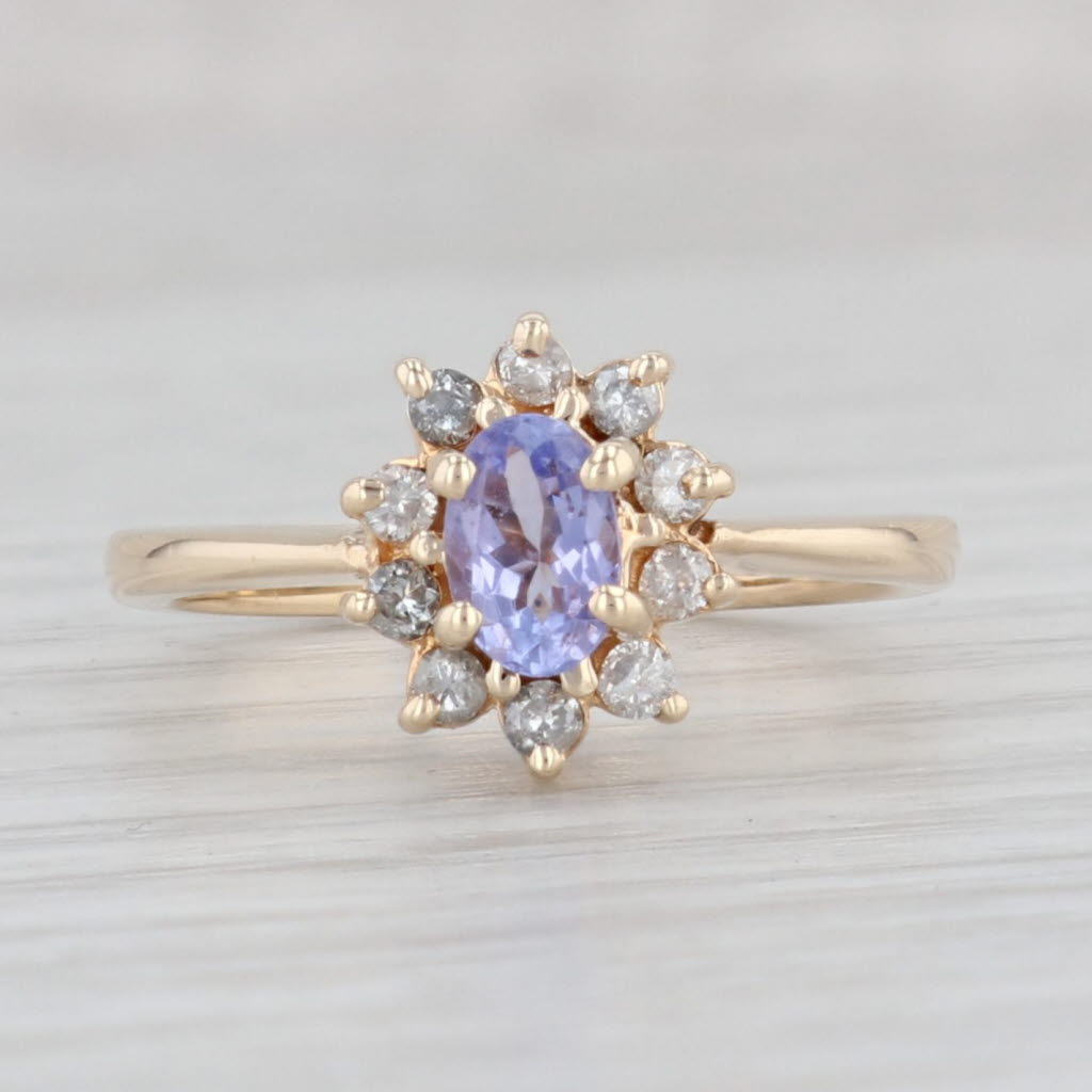 Light Gray 0.68ctw Tanzanite Diamond Halo Ring 10k Yellow Gold Size 6.75 Engagement