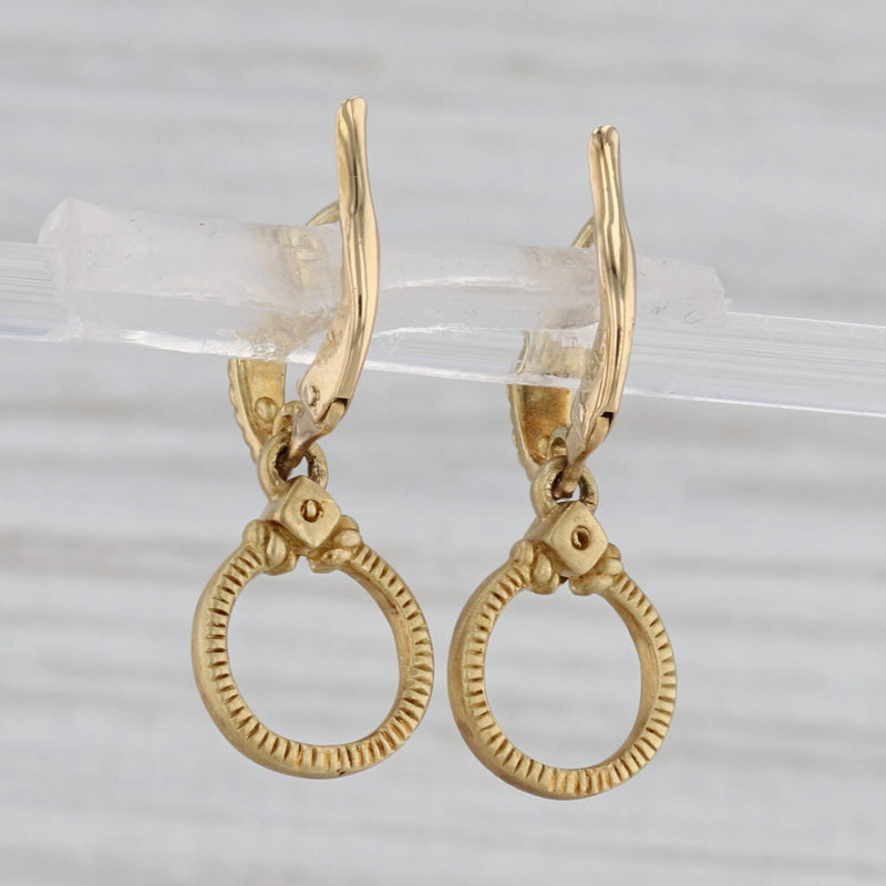 Gray Judith Ripka Diamond Circle Dangle Earrings 18k Yellow Gold Hinged Drops