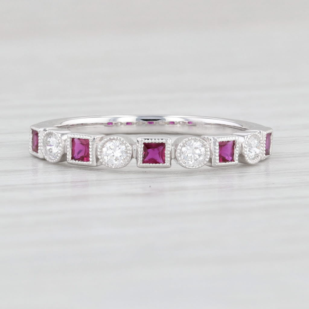 Light Gray New 0.52ctw Diamond & Ruby Ring 14k White Gold Size 6.5 Stackable