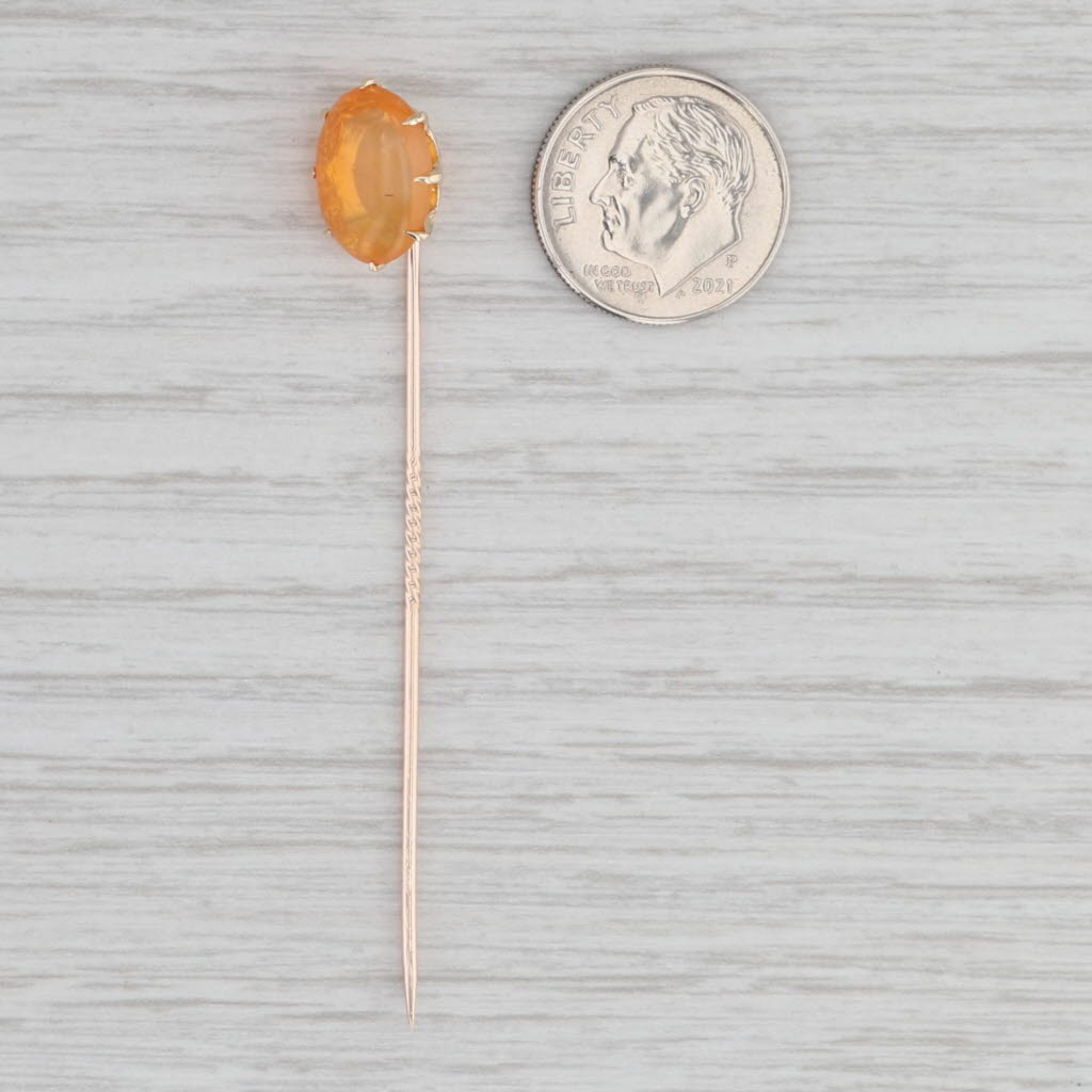 Light Gray Antique Orange Opal Doublet Stickpin 14k Yellow Gold Oval Solitaire