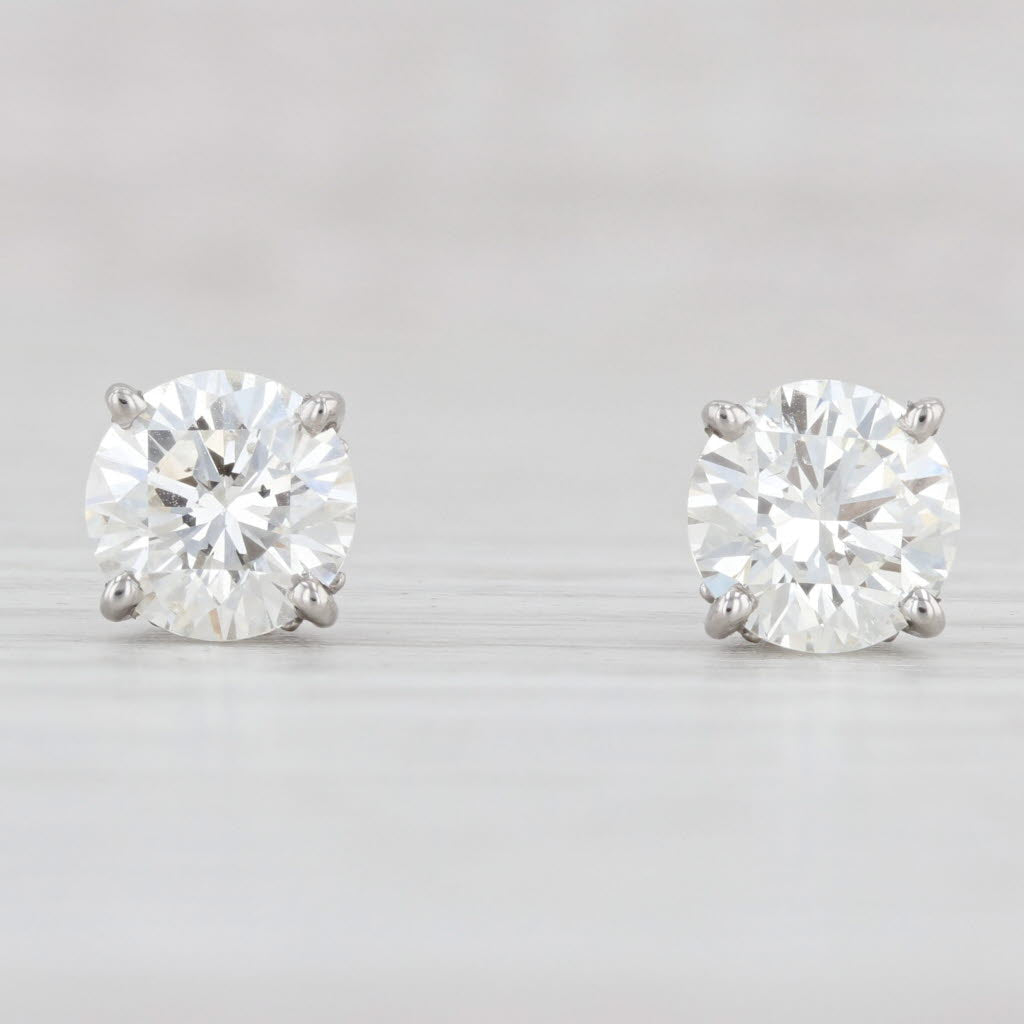 Light Gray New 3.02ctw Diamond Stud Earrings Platinum Round Brilliant Solitaire Studs GIA