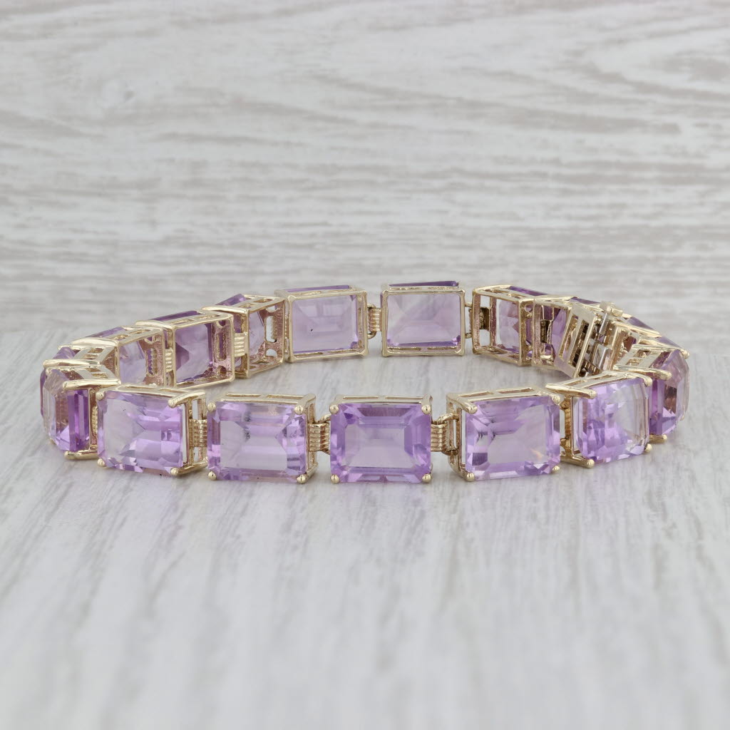 Gray 55ctw Amethyst Tennis Bracelet 10k Yellow Gold 8" 8.3mm