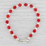 New Red Glass Bead Statement Bracelet Sterling Silver 7” Toggle Clasp