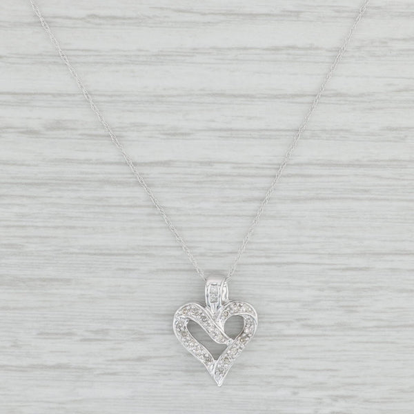 Light Gray 0.16ctw Diamond Heart Pendant Necklace 14k White Gold 15.5" Rope Chain