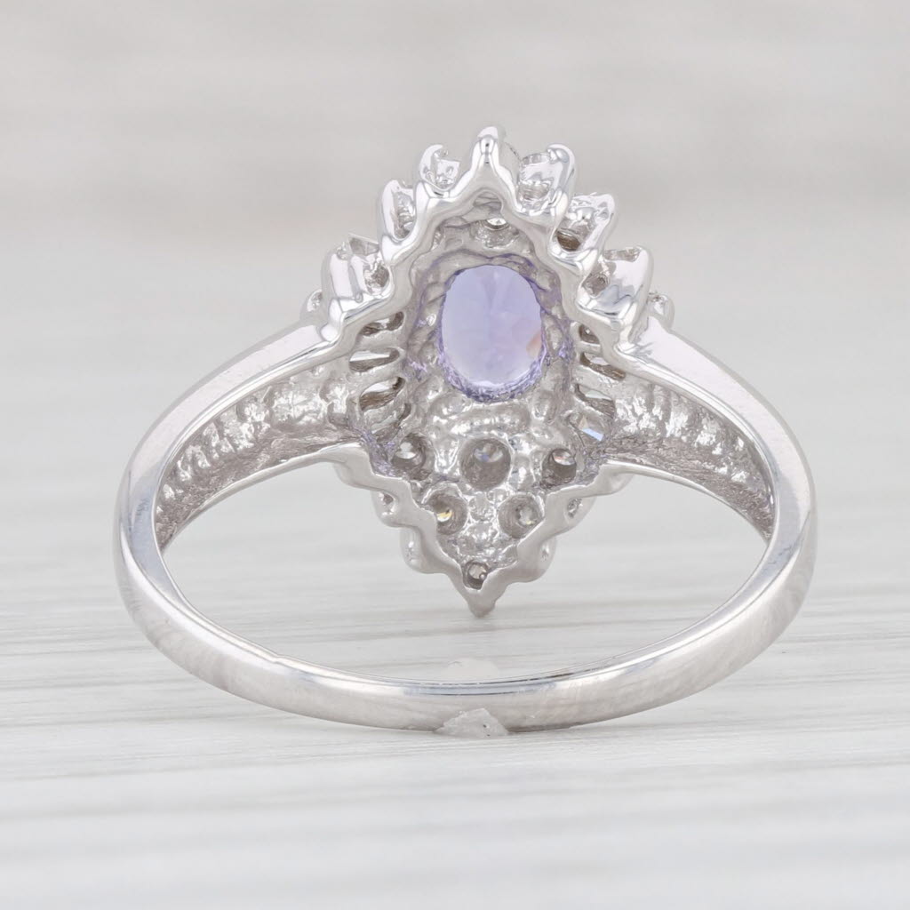 Light Gray 0.46ctw Oval Tanzanite Diamond Halo Ring 14k White Gold Size 6.75