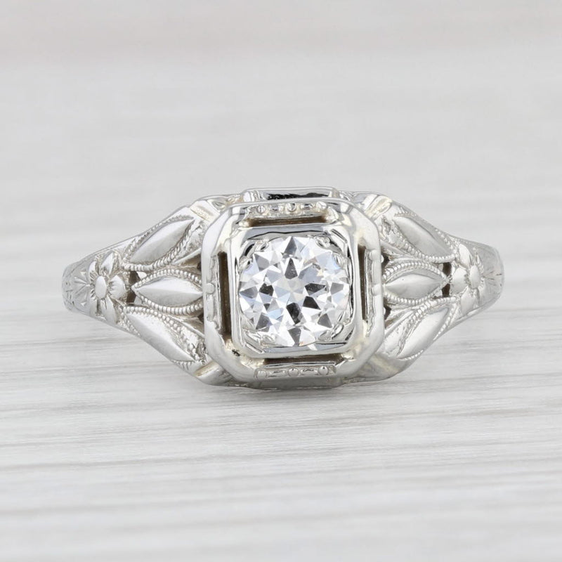 Art Deco 0.33ct Diamond Solitaire Engagement Ring 18k White Gold Size 7.25
