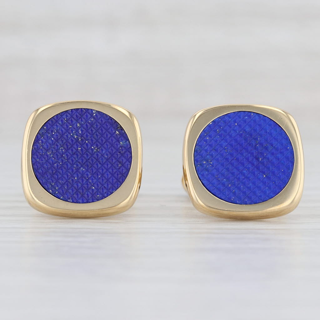 Light Gray Lapis Lazuli Cufflinks 18k Yellow Gold Blue Enamel Men's Suit Accessories