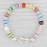 New Multi-Color Glass Bead Bracelet Sterling Silver 7.5” Chain Toggle Clasp