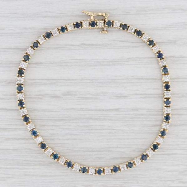 Light Gray 2ctw Blue Sapphire Diamond Tennis Bracelet 14k Yellow Gold 6.75" 2.8mm