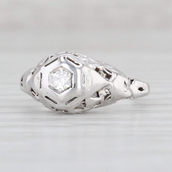 Light Gray Art Deco Floral VS2 Diamond Solitaire Ring 18k White Gold Engagement Promise