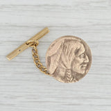 Light Gray Buffalo Nickel Indian Head Inspired Design 10k Gold Tie Tac Pin Collector Gift