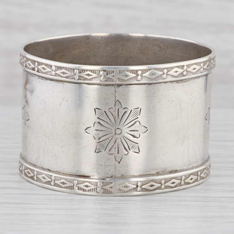 Light Gray Antique Coin Silver Napkin Ring Engraved Floral Fine Dining Tableware Hollowware