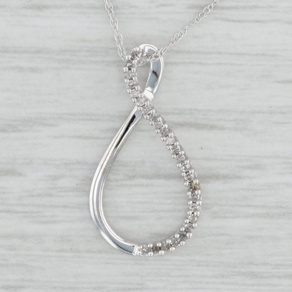 Light Gray Diamond Teardrop Pendant Necklace 10k White Gold 18" Rope Chain