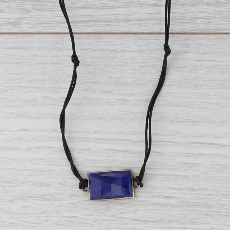 Light Gray New Nina Nguyen Lapis Lazuli Pendant Leather Cord Necklace 43" Adjustable