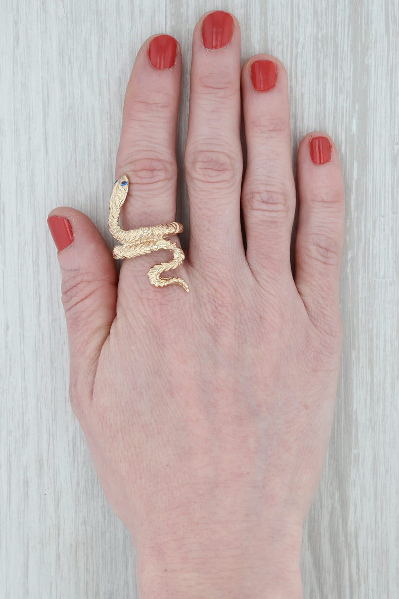 Gray Synthetic Spinel Snake Ring 14k Yellow Gold Size 6 Serpent Statement