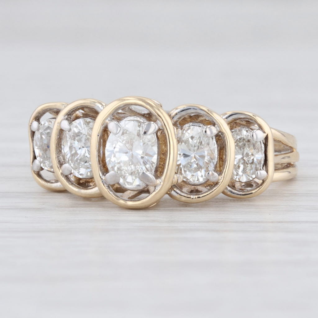 Light Gray Tiered 1ctw Diamond Ring 14k Yellow Gold Brilliant Oval 5-Stone Anniversary