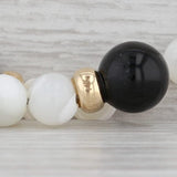 Gray Mother of Pearl Onyx Bead Adjustable Bangle Bracelet 14k Gold 6.25"+
