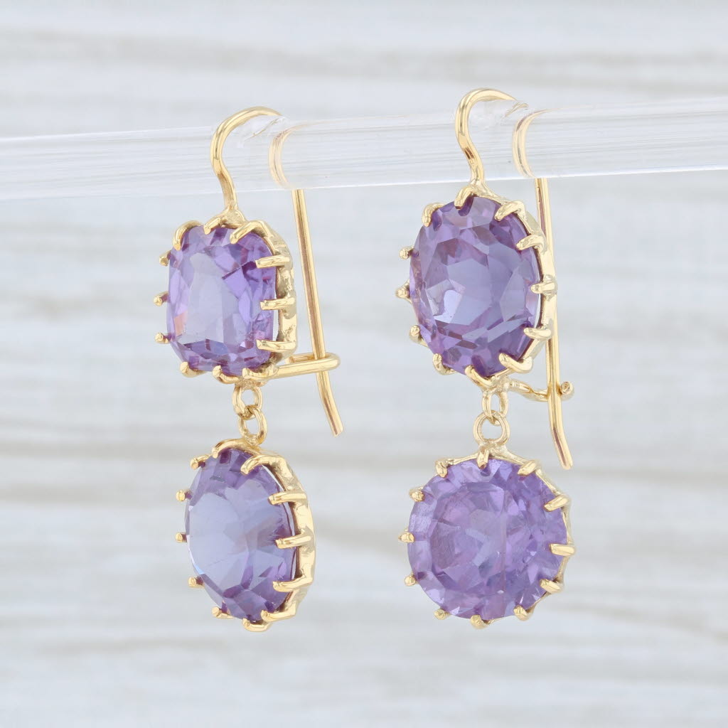 Light Gray Renee Lewis Synthetic Purple Sapphire Earrings 18k Yellow Gold Dangle Drops