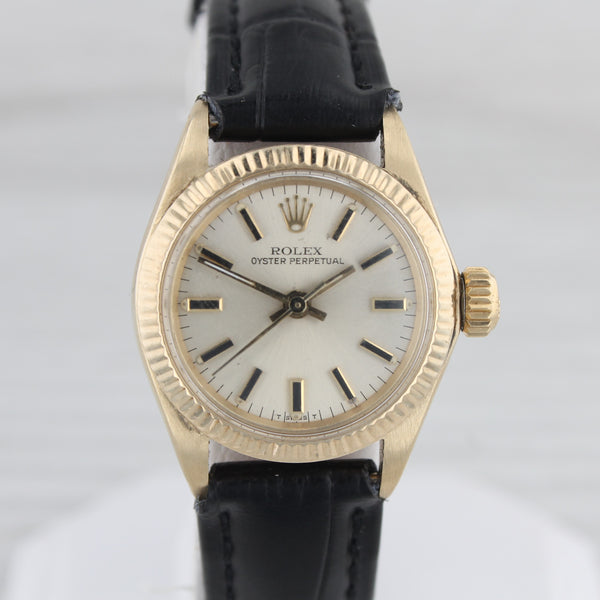 Light Gray 1980 Rolex Oyster Perpetual ref.6719 14k Solid Gold Ladies Automatic Watch 2 yr