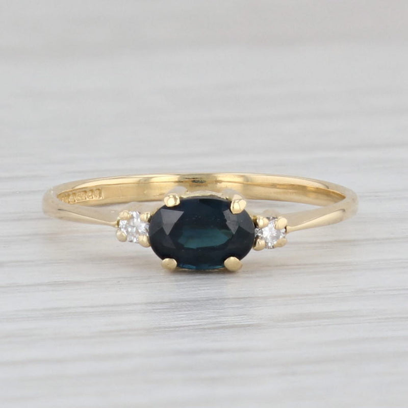 Light Gray 0.74ctw Oval Blue Sapphire Diamond Ring 18k Gold Size 6.25 September Birthstone