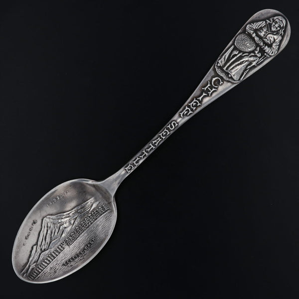 Black Vintage Seattle Washington Souvenir Spoon Sterling Silver Figural Chief Rainier