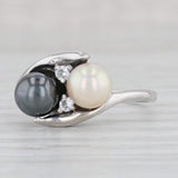 Cultured Pearl Hemtite Bypass Ring 10k White Gold Size 7 Glass Accents