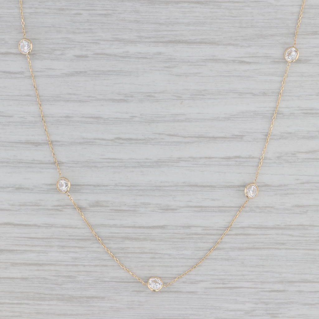 Gray New Cubic Zirconia Station Necklace 10k Yellow Gold 17.75" Cable Chain