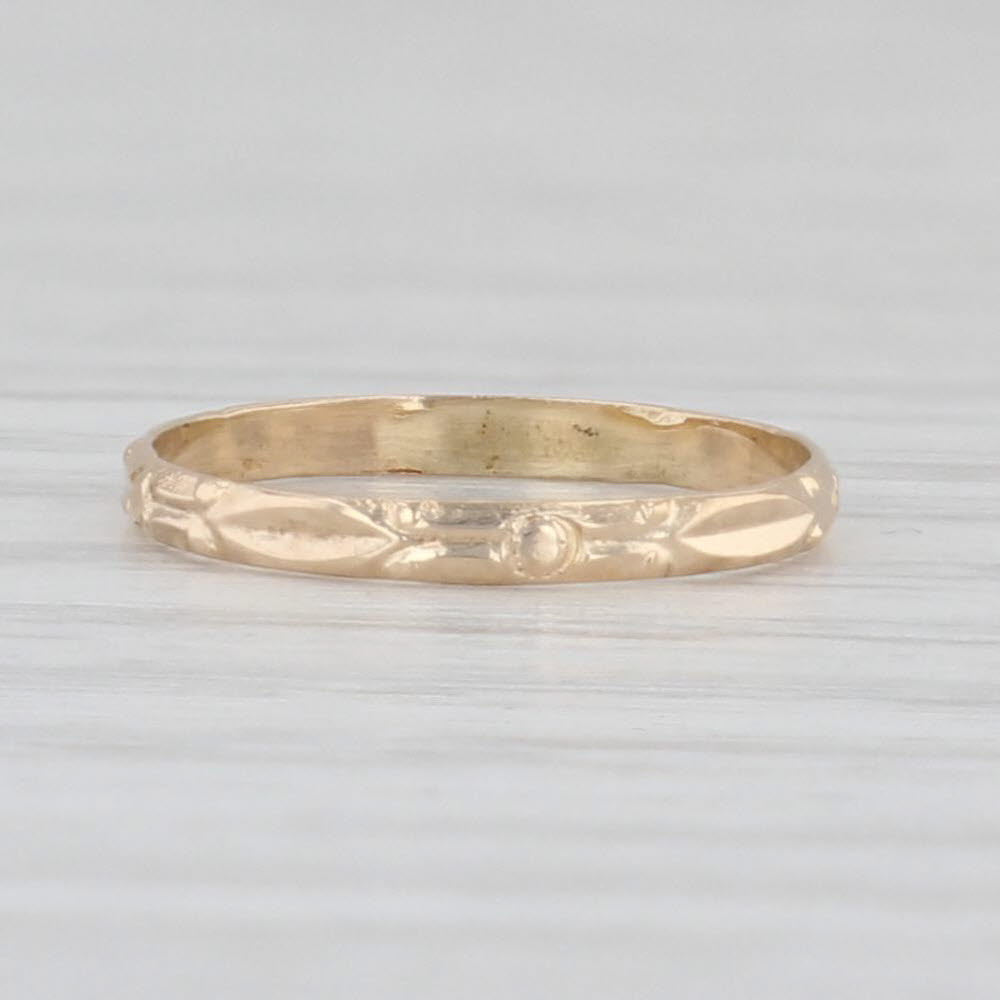 Light Gray Antique Otsby Barton Baby Ring 10k Yellow Gold Etched Small Size Band