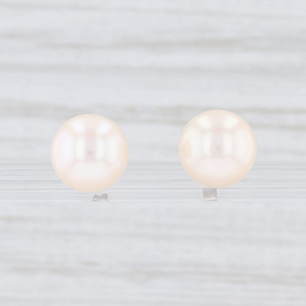 Light Gray New Cultured Pearl Stud Earrings 14k White Gold Round Solitaire NWT