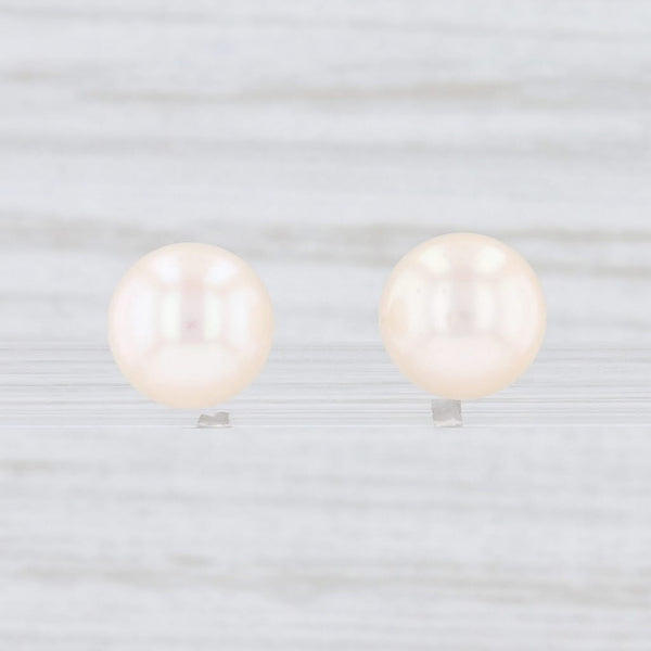 Light Gray New Cultured Pearl Stud Earrings 14k White Gold Round Solitaire NWT
