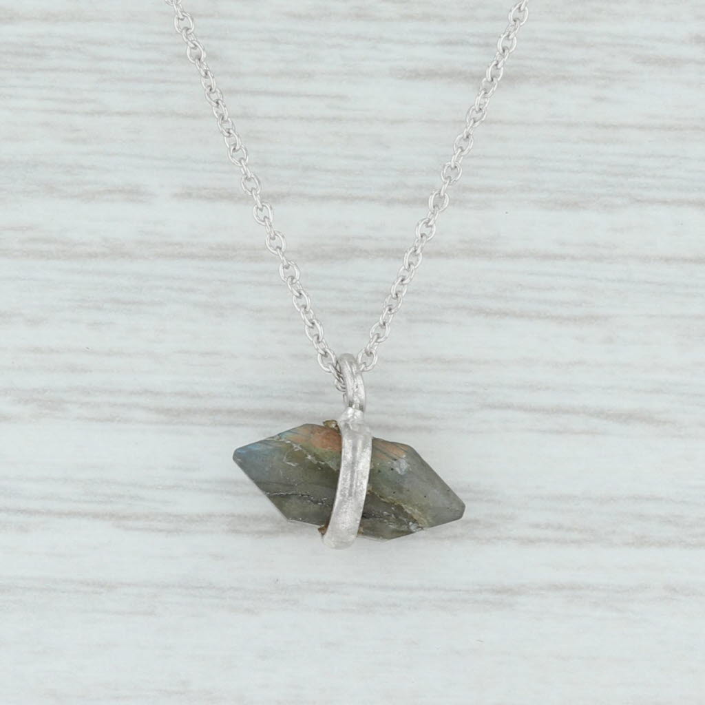 Light Gray New Gray Labradorite Crystal Pendant Necklace Sterling Silver 18" Handmade