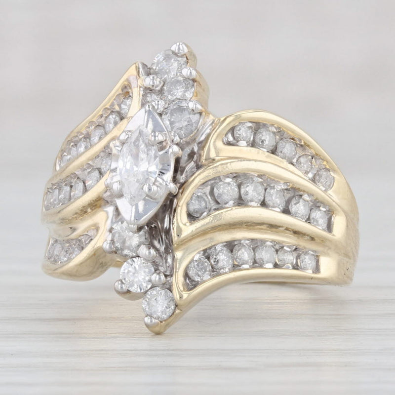 Light Gray 0.80ctw Diamond Marquise Bypass Ring 10k Gold Size 7 Engagement Cocktail