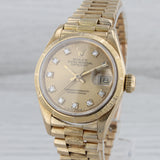 Gray 1987 Rolex Ladies Datejust 69278 18k Gold President Automatic Watch Diamond Dial