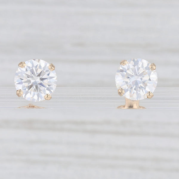 Light Gray 2.86ctw Moissanite Stud Earrings 14k Yellow Gold Round Solitaires