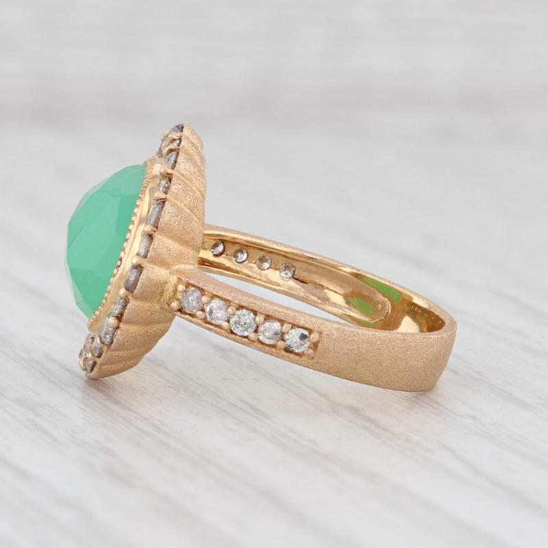 New Nina Nguyen Green Chrysoprase Diamond Halo Ring 18k Gold Size 7