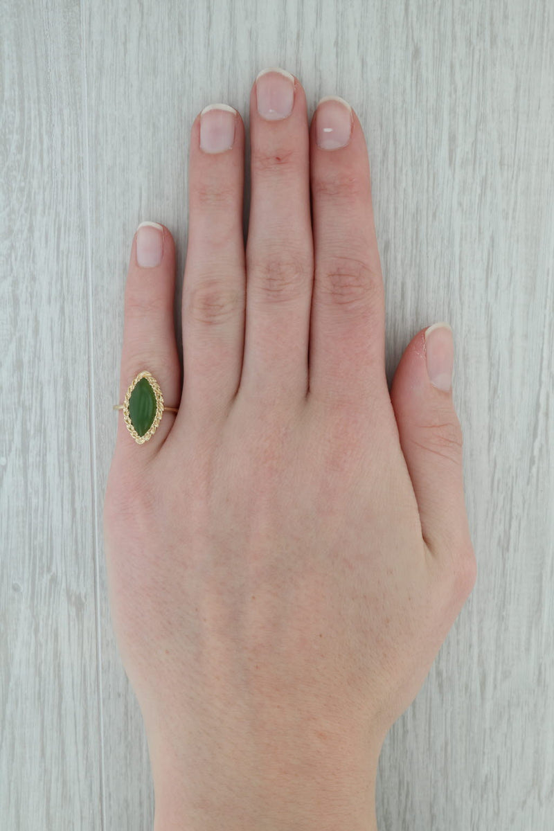 Dark Gray Vintage Green Serpentine Ring 14k Yellow Gold Sz 4.5 Marquise Cabochon Solitaire