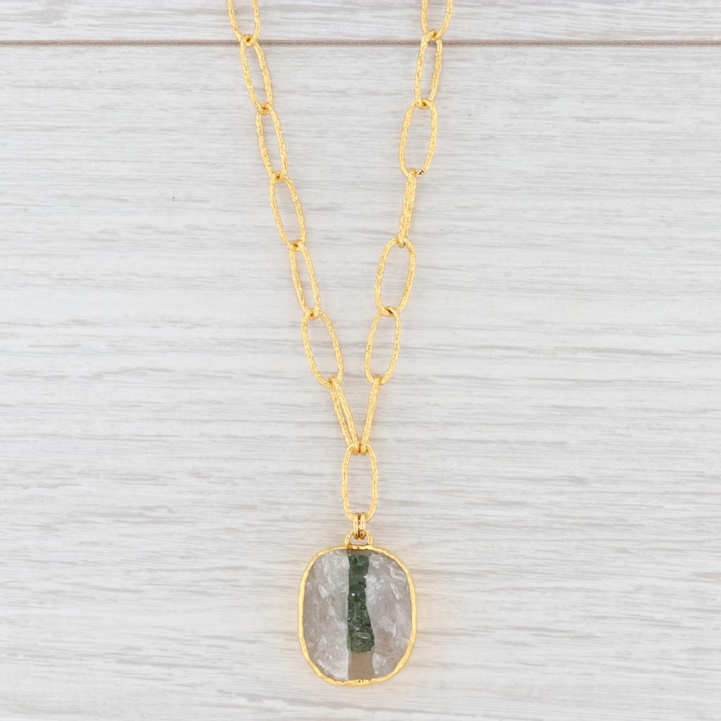 Light Gray New Nina Nguyen Druzy Quartz Tourmaline Pendant Necklace Sterling Gold Vermeil