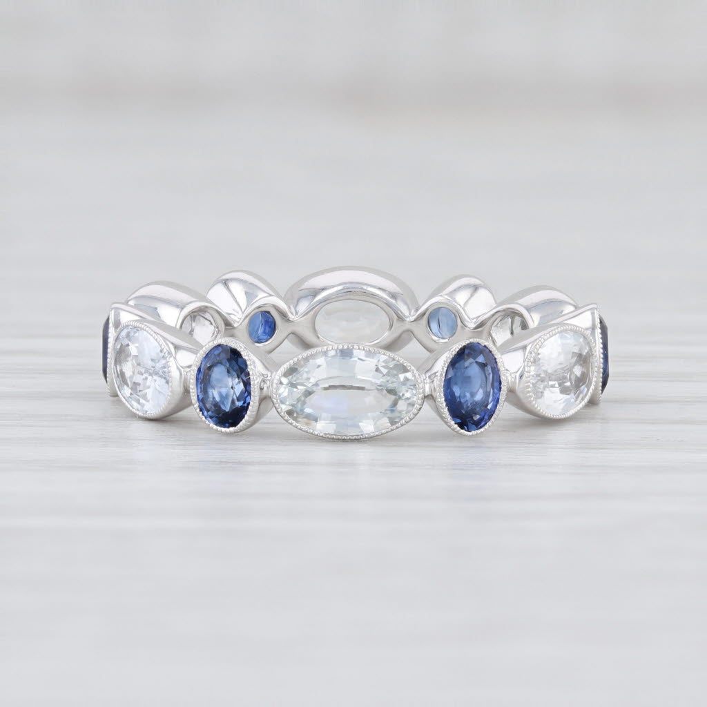 Light Gray New Beverley K Blue White Sapphire Eternity Band 14k White Gold Stackable Ring