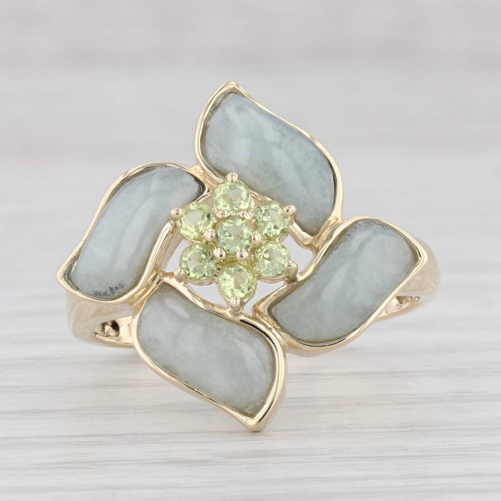 Light Gray Green Jadeite Jade Peridot Ring 14k Yellow Gold Size 8 Cocktail