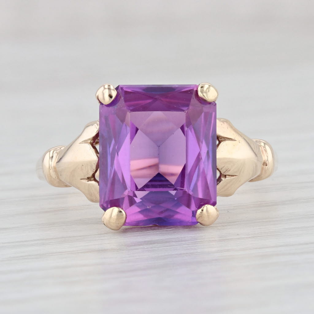 Light Gray 7.30ct Vintage Lab Created Purple Sapphire Solitaire Ring 10k Yellow Gold Sz 9.5