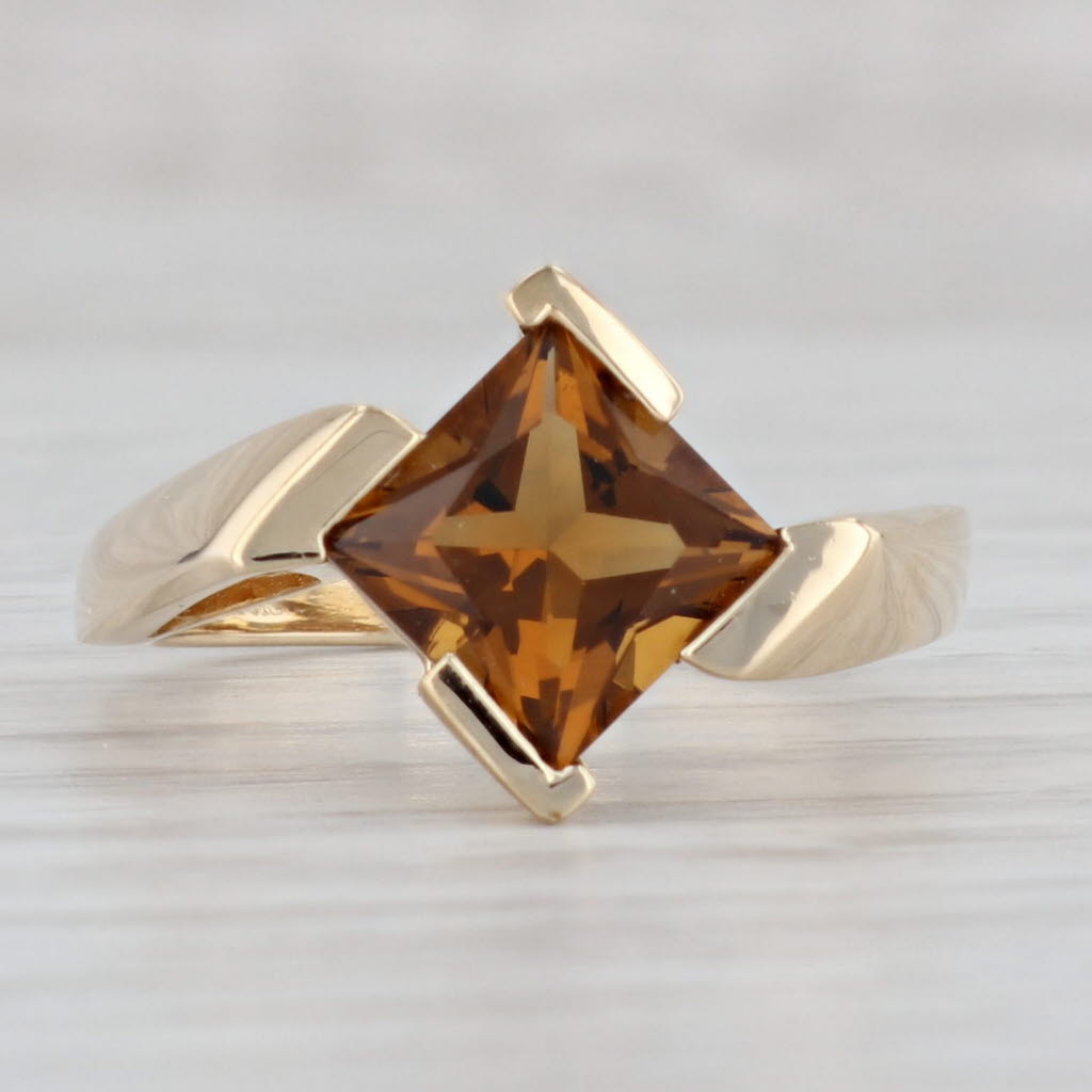 Gray 2.30ct Princess Orange Citrine Solitaire Ring 14k Yellow Gold Size 8.25