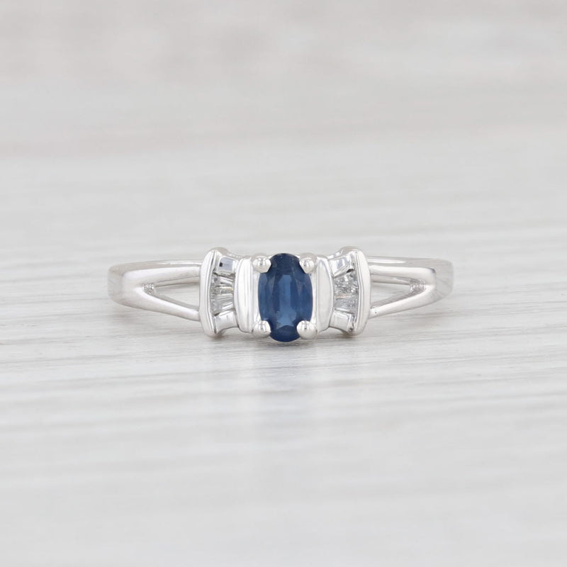 Light Gray 0.29ctw Blue Sapphire White Diamond Ring 14k White Gold Size 6 Oval Engagement