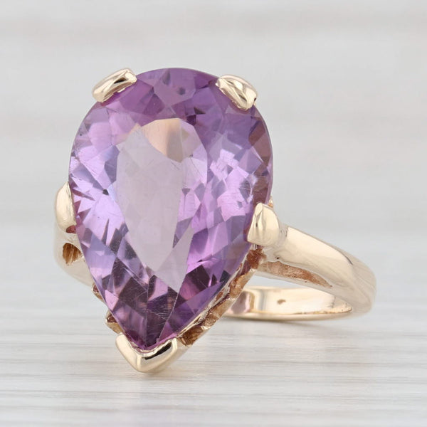 Light Gray 9.34ct Pear Amethyst Solitaire Ring 14k Yellow Gold Teardrop Cocktail