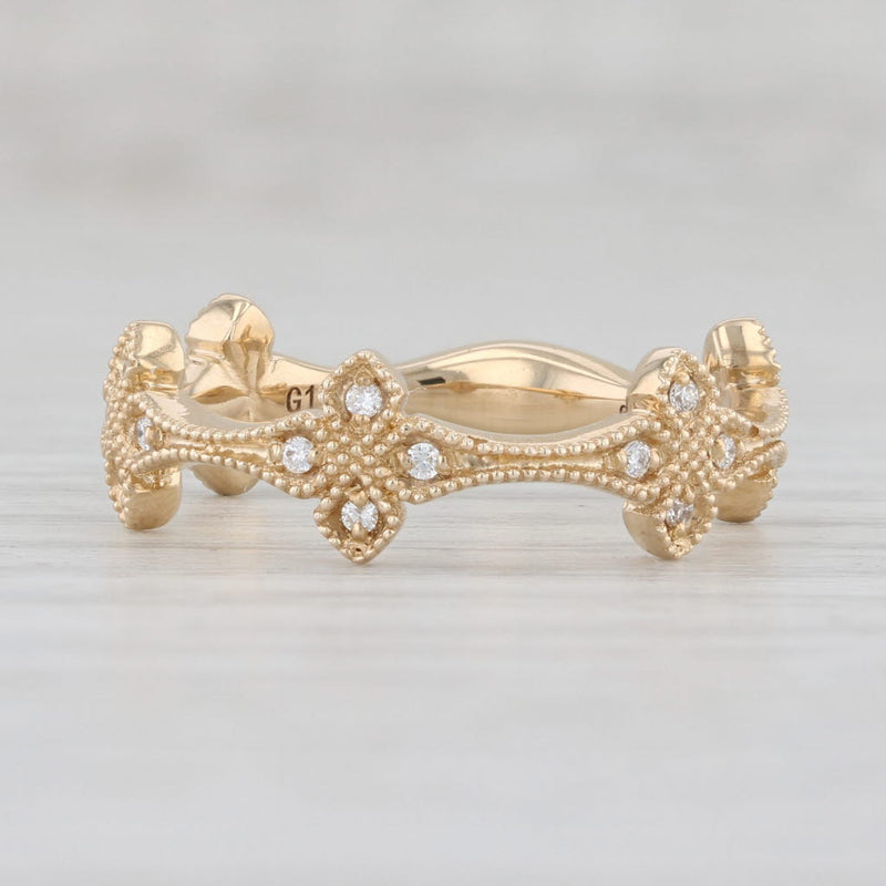 New Floral Diamond Ring 14k Yellow Gold Wedding Band Stackable Size 6.5