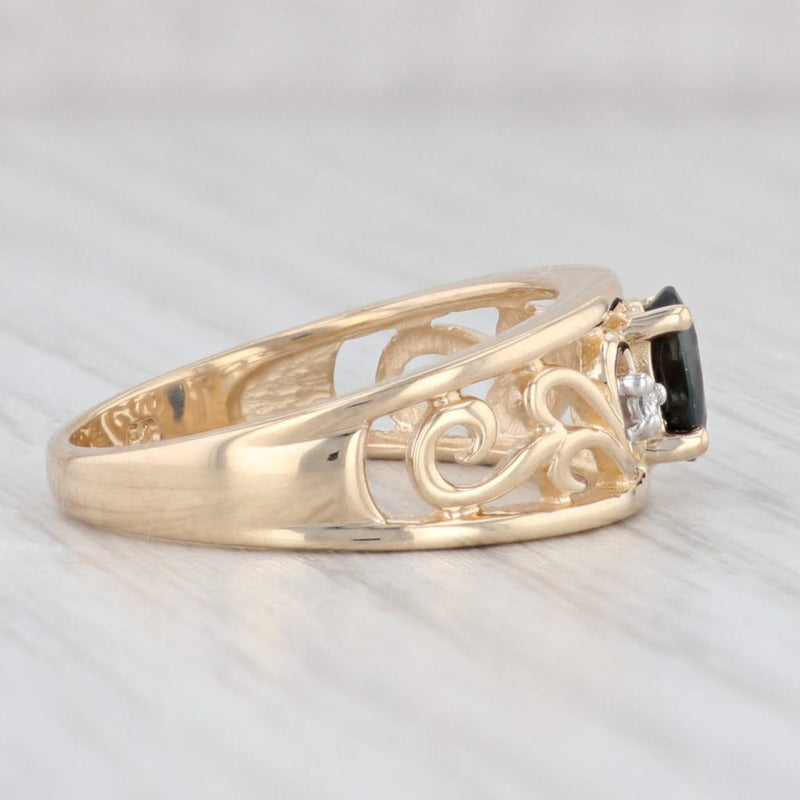 0.70ct Oval Blue Sapphire Ring 14k Yellow Gold Size 6.75 Diamond Scrollwork
