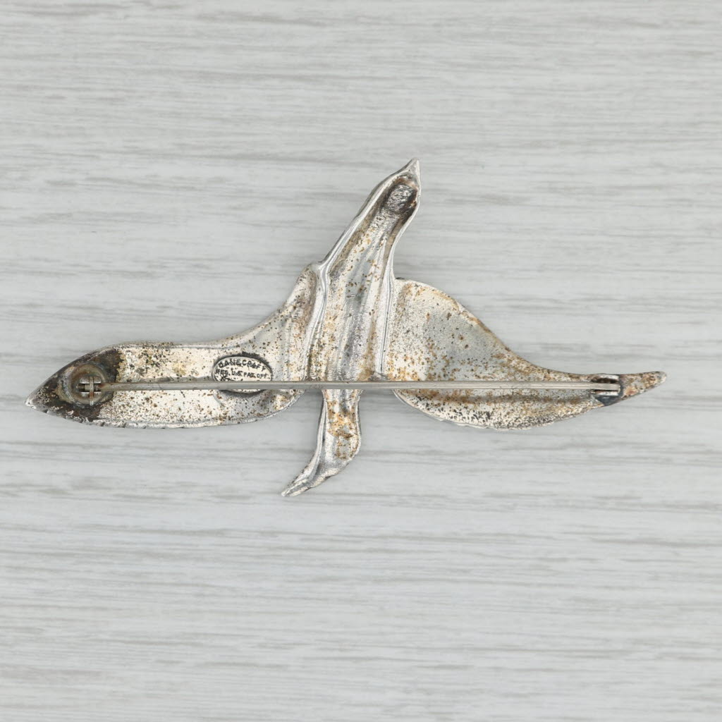 Gray Flying Bird Brooch Sterling Silver Statement Pin Vintage Danecraft Goose