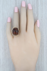 Fire Agate Ring 14k Yellow Gold Size 8 Oval Cabochon Solitaire Cocktail