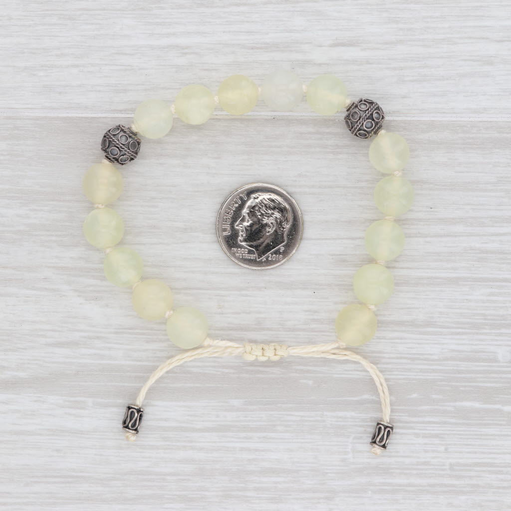 Light Gray New Nina Nguyen Green Chalcedony Bead Bracelet Adjustable Strand Sterling Silver